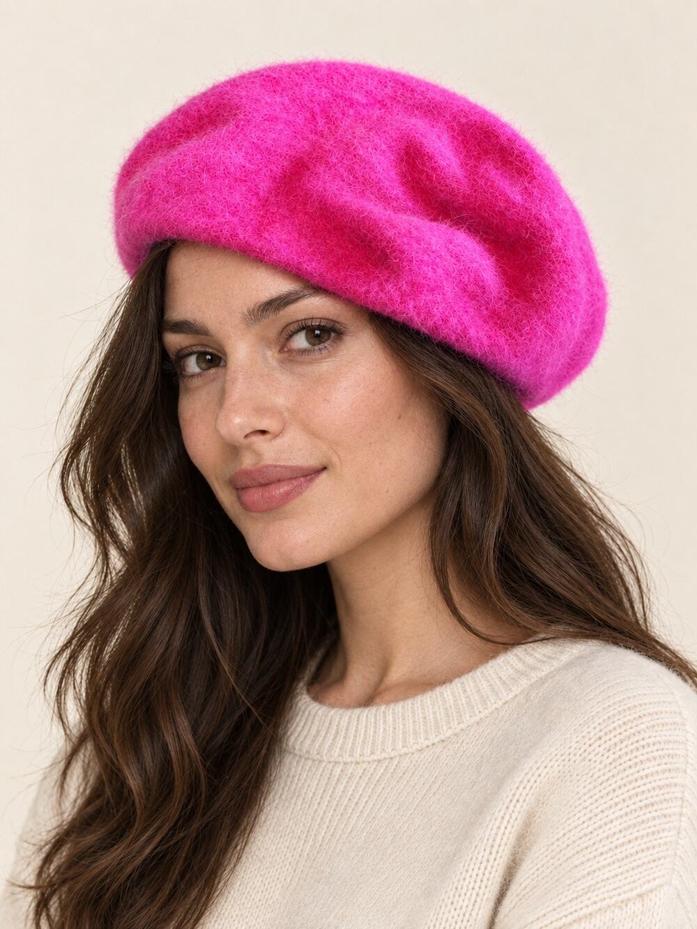 Vintage Made in France Hot Pink Fuzzy Beret
